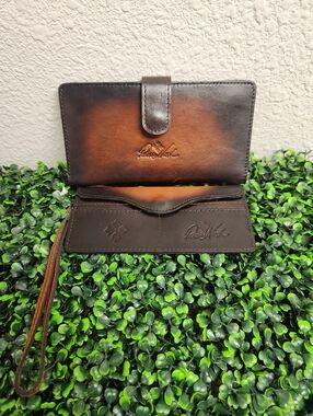 Patricia Nash Valentina Tijola Tan BrownLeather Insert Slim Wallet Wristlet